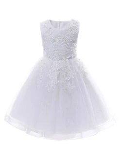 White Flower Girl Dresses Jewel Neck Sleeveless Bows Kids Party Dresses Short Princess Dress -AYA Cosplay Shop 202104191722571731701