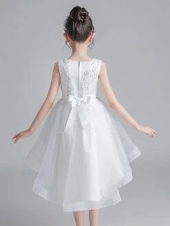 White Flower Girl Dresses Jewel Neck Sleeveless Bows Kids Party Dresses Short Princess Dress -AYA Cosplay Shop 202104191722574784103
