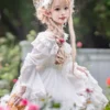 Tea Party Style Lolita JSK Dress Neverland Floral Print Pattern Ruffles Bows White Sweet Lolita Jumper Skirts -AYA Cosplay Shop 202104291601524655999