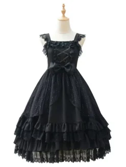 Tea Party Style Lolita JSK Dress Neverland Floral Print Pattern Ruffles Bows White Sweet Lolita Jumper Skirts -AYA Cosplay Shop 202104291601528633365