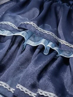 Sweet Lolita JSK Dress 2-Piece Set Blue Navy Two Tone Pattern Ruffles Jumper Skirt Overcoat Idol Lolita Dress -AYA Cosplay Shop 202105121621181149364