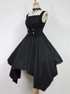 Gothic Lolita JSK Dress Burgundy Sleeveless Ruffles Grommets Pleated Lolita Jumper Skirt -AYA Cosplay Shop 202105292329473682505