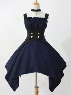 Gothic Lolita JSK Dress Burgundy Sleeveless Ruffles Grommets Pleated Lolita Jumper Skirt -AYA Cosplay Shop 202105292329494121217