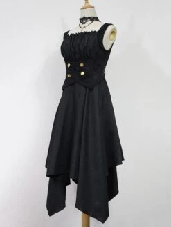 Gothic Lolita JSK Dress Burgundy Sleeveless Ruffles Grommets Pleated Lolita Jumper Skirt -AYA Cosplay Shop 202105292329497143278