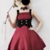Gothic Lolita JSK Dress Burgundy Sleeveless Ruffles Grommets Pleated Lolita Jumper Skirt -AYA Cosplay Shop 202105292329500005642