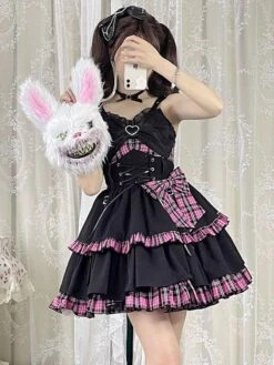 Idol clothes Lolita JSK Dress Red Plaid Pattern Sleeveless Ruffles Bows Lace Up Lolita Jumper Skirt Black Friday Deals 2024 -AYA Cosplay Shop 202105292329555584180