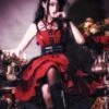 Gothic Lolita JSK Dress Burgundy Polyester Sleeveless Grommets Lace Lace Up Criss-Cross Red Lolita Jumper Skirts -AYA Cosplay Shop 202105292331075097096