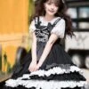 Sweet Lolita JSK Dress Polyester Sleeveless Bow Lace Polka Dot Black Lolita Jumper Skirt -AYA Cosplay Shop 202106021333342185142