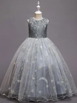 Kids Dress Princess Party Dress Jewel Neck Ankle-Length A-Line Embroidered Sleeveless Flower Girl Dress -AYA Cosplay Shop 202106071709422124646