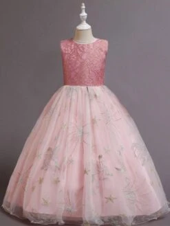 Kids Dress Princess Party Dress Jewel Neck Ankle-Length A-Line Embroidered Sleeveless Flower Girl Dress -AYA Cosplay Shop 202106071709425279289