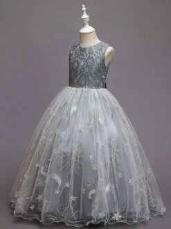 Kids Dress Princess Party Dress Jewel Neck Ankle-Length A-Line Embroidered Sleeveless Flower Girl Dress -AYA Cosplay Shop 20210607170944130301