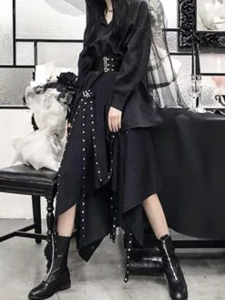 Gothic SK Dress Black Skirt Polyester Daily Casual Long Skirt -AYA Cosplay Shop 202106091820029487350