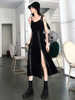 Gothic OP Dress Polyester Metallic Pattern Long One Piece Dress -AYA Cosplay Shop 202106111418423207801