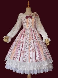 Sweet Lolita JSK Dress Sleeveless Lace Bowknot Strawberry Pattern Pink Lolita Jumper Skirts -AYA Cosplay Shop 202106151658314919268