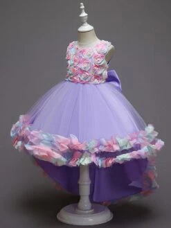 Kids Dress Bows Flowers Jewel Neck Sleeveless Formal Kids Pageant Flower Girl Dress -AYA Cosplay Shop 202106201623400366730