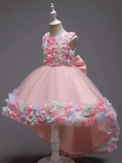 Kids Dress Bows Flowers Jewel Neck Sleeveless Formal Kids Pageant Flower Girl Dress -AYA Cosplay Shop 202106201623413281836