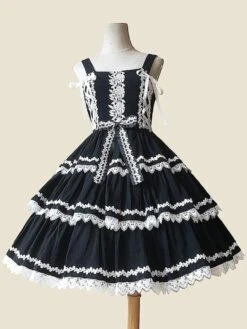 Sweet Lolita JSK Dress Sleeveless Lace Bowknot Red Lolita Jumper Skirt -AYA Cosplay Shop 202106201625265824044