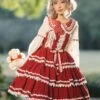Sweet Lolita JSK Dress Sleeveless Lace Bowknot Red Lolita Jumper Skirt