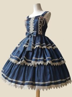 Sweet Lolita JSK Dress Sleeveless Lace Bowknot Red Lolita Jumper Skirt -AYA Cosplay Shop 202106201625291984921