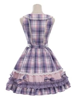 Idol Clothes Lolita JSK Dress Lilac Print Pattern Bows Metal Details Sleeveless Polyester Lolita Jumper Skirts -AYA Cosplay Shop 202107051614130761388