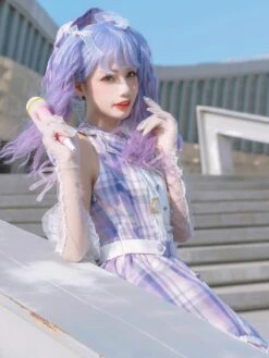 Idol Clothes Lolita JSK Dress Lilac Print Pattern Bows Metal Details Sleeveless Polyester Lolita Jumper Skirts -AYA Cosplay Shop 202107051614145756478