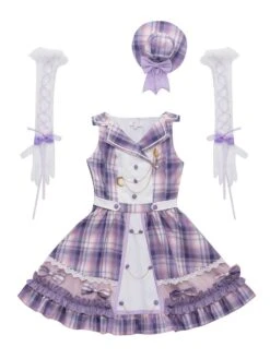 Idol Clothes Lolita JSK Dress Lilac Print Pattern Bows Metal Details Sleeveless Polyester Lolita Jumper Skirts -AYA Cosplay Shop 202107051614177437622