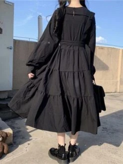 Gothic Lolita OP Dress Black Long Sleeves Ruffles Polyester Lolita One Piece Dress -AYA Cosplay Shop 202107121710432559390
