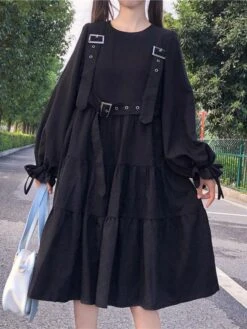Gothic Lolita OP Dress Black Long Sleeves Ruffles Polyester Lolita One Piece Dress -AYA Cosplay Shop 202107121710439022323