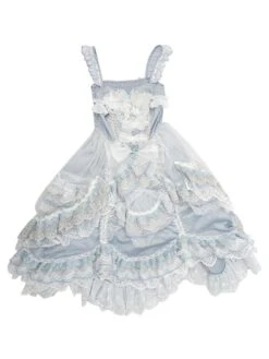 Sweet Lolita Wedding Dress Sleeveless Butterfly Pearls Bows Lace Sky Blue Hime Lolita Wedding Dress -AYA Cosplay Shop 202107121715321899552