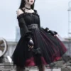 Gothic Lolita OP Dress Black Burgundy Ruffles Bows Open The Shoulder Long Sleeves Lolita One Piece Dress -AYA Cosplay Shop 202107151519185487225