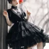 Sweet Lolita OP Dress Polyester Short Sleeves Ruffles Bows Lace White Lolita One Piece Hime Dress -AYA Cosplay Shop 202107151705016642787