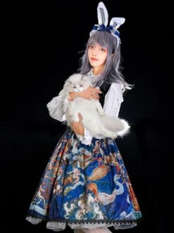 Classical Lolita JSK Dress Khaki Sleeveless Ruffles Floral Print Lolita Jumper Skirt -AYA Cosplay Shop 202107291811233217285