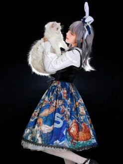 Classical Lolita JSK Dress Khaki Sleeveless Ruffles Floral Print Lolita Jumper Skirt -AYA Cosplay Shop 202107291811236981588