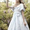 Sweet Lolita Dress Chiffon Short Sleeves Ruffles Bowknot Light Sky Blue Sweet Lolita Dress -AYA Cosplay Shop 202107291811256333982