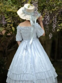 Sweet Lolita Dress Chiffon Short Sleeves Ruffles Bowknot Light Sky Blue Sweet Lolita Dress -AYA Cosplay Shop 202107291811260151765