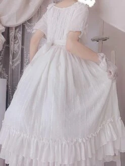 Sweet Lolita Dress Chiffon Short Sleeves Ruffles Bowknot Light Sky Blue Sweet Lolita Dress -AYA Cosplay Shop 20210729181126806439