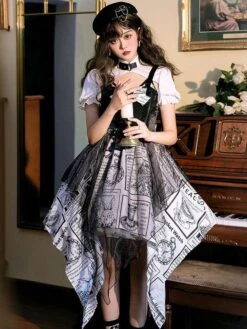 JSK Gothic Lolita OP Dress Black Bows Short Sleeve Polyester Lolita One Piece Dress