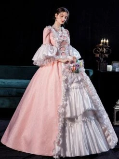 Prom Dress Pink Retro Costumes For Women Side Draping Pleated Marie Antoinette Costume Dress Euro-Style Vintage Clothing -AYA Cosplay Shop 202108231905122569141