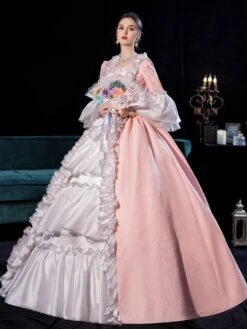 Prom Dress Pink Retro Costumes For Women Side Draping Pleated Marie Antoinette Costume Dress Euro-Style Vintage Clothing -AYA Cosplay Shop 202108231905126148498