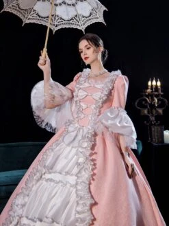 Prom Dress Pink Retro Costumes For Women Side Draping Pleated Marie Antoinette Costume Dress Euro-Style Vintage Clothing -AYA Cosplay Shop 202108231905133656641