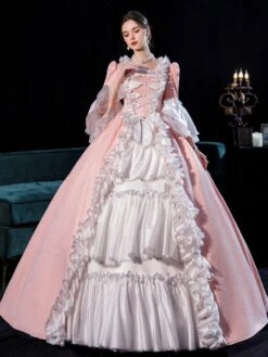 Prom Dress Pink Retro Costumes For Women Side Draping Pleated Marie Antoinette Costume Dress Euro-Style Vintage Clothing -AYA Cosplay Shop 20210823190514117957