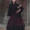 Classical Lolita OP Dress Burgundy Ruffles Long Sleeve Cross Color Block Pattern Black Lolita One Piece Dress -AYA Cosplay Shop 20210831181519648281