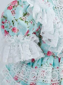 Kids Sweet Lolita Dress Light Sky Blue Ruffles Lace Bows Short Sleeve Polyester Sweet Lolita One Piece Dresses -AYA Cosplay Shop 202109061602552276531