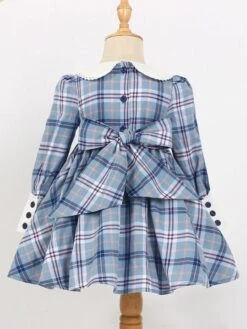 Kids Sweet Lolita Dress Blue Ruffles Lace Bows Short Sleeve Polyester Sweet Lolita One Piece Dresses -AYA Cosplay Shop 20210906160258294100