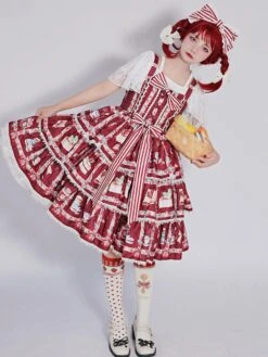 Sweet Lolita JSK Dress Cotton Sleeveless Ruffles Strawberry Print Pattern Lolita Jumper Skirt -AYA Cosplay Shop 202109131810450192094