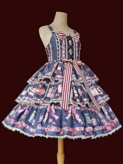 Sweet Lolita JSK Dress Cotton Sleeveless Ruffles Strawberry Print Pattern Lolita Jumper Skirt -AYA Cosplay Shop 202109131810472166411
