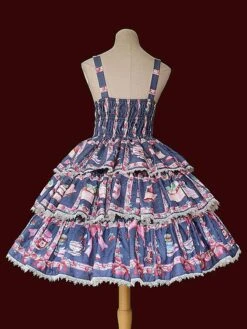 Sweet Lolita JSK Dress Cotton Sleeveless Ruffles Strawberry Print Pattern Lolita Jumper Skirt -AYA Cosplay Shop 202109131810476253549