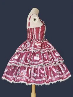 Sweet Lolita JSK Dress Cotton Sleeveless Ruffles Strawberry Print Pattern Lolita Jumper Skirt -AYA Cosplay Shop 202109131810479747040