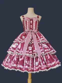 Sweet Lolita JSK Dress Cotton Sleeveless Ruffles Strawberry Print Pattern Lolita Jumper Skirt -AYA Cosplay Shop 202109131810483406129