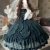 Classical Lolita JSK Dress Ink Green Ruffles Bows Sleeveless Polyester Lolita Jumper Skirt -AYA Cosplay Shop 202109151118268429669